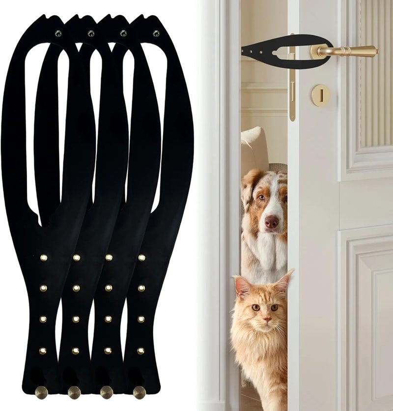 TGIOW Cat Door Latch, 4 Pcs Cat Door Stopper Pet Door Latch to Keep Dog Out of Litter Box and Food, Door Prop for Cat with 5 Adjustable Size Strap 2.5-6" Wide, No Measuring, Easy to Install, Black - Image 1